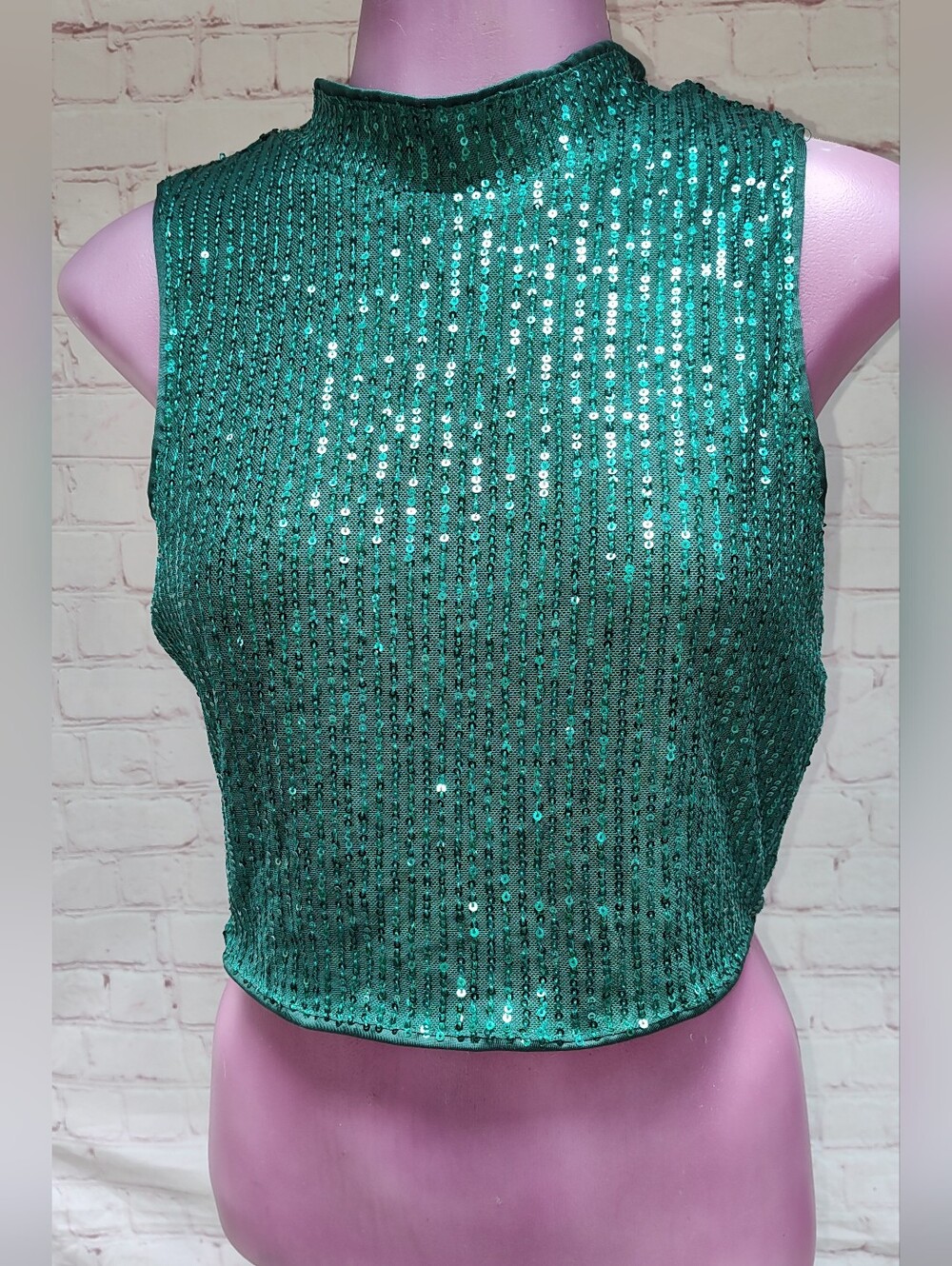 Forever 21 Green Sequin Crop Top, Medium